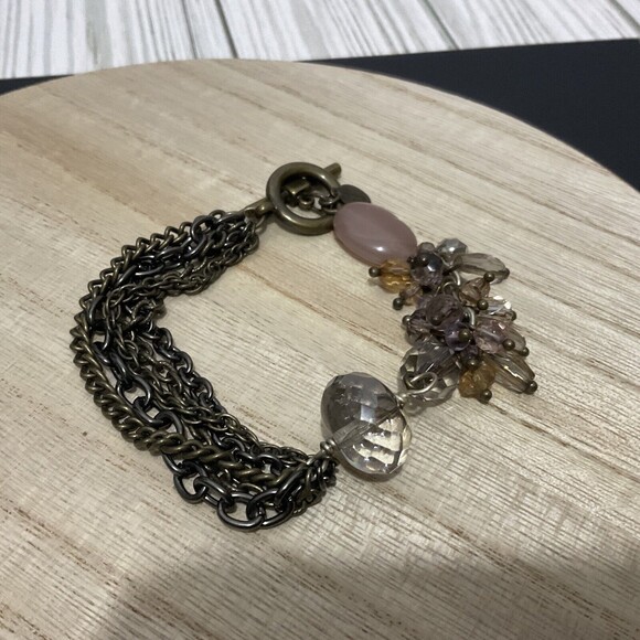 Chico’s Antiqued 5 strand Bracelet With Multicolored Bead Dangles Toggle - Picture 11 of 11